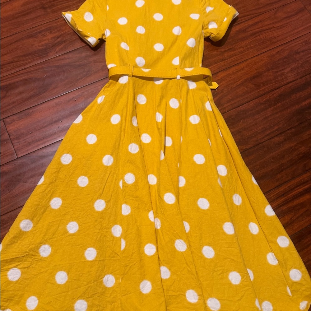Modcloth Yellow Polka Dot Belted Midi Dress with White Spots - Picture 6 of 10